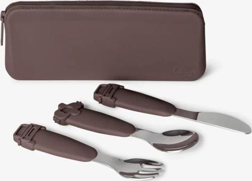 Çantalı Silikon Saplı Paslanmaz Çelik Çatal Bıçak ve Kaşık Takımı - Plum 1286401