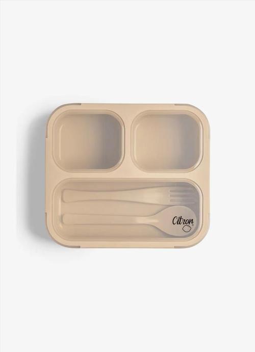 Çatal ve Kaşıklı Bento Beslenme Kutusu Seti - Beige 1061015