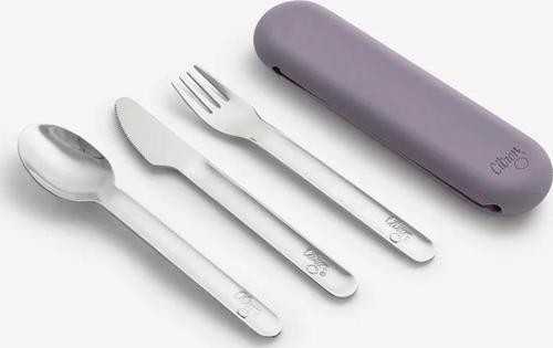 Silikon Kılıflı Paslanmaz Çelik 3'lü Çatal Bıçak Kaşık Takımı - Purple 1073834