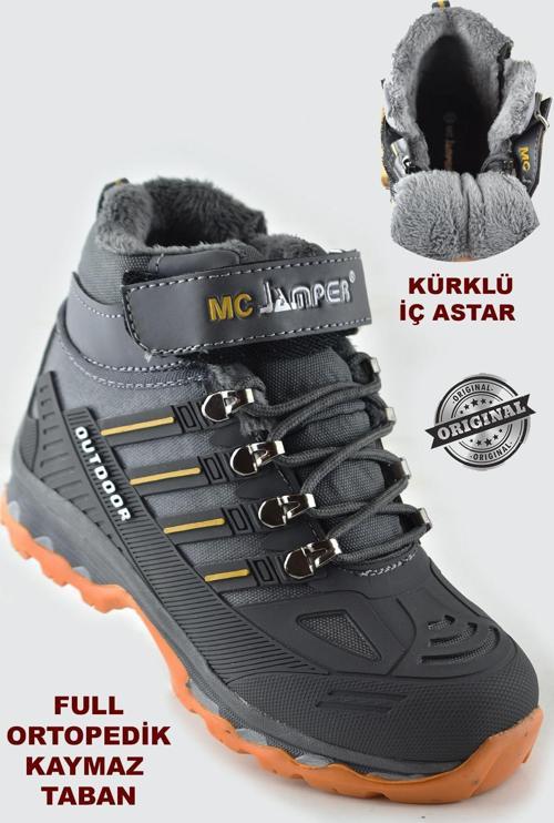 4619 Ortopedik Kaymaz Taban İçi Kürklü Kışlık Çocuk Bot Ayakkabı Jamper