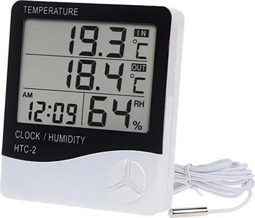 İç ve Dış Ortam Sıcaklığını Ölçebilen LCD Ekran Saat Göstergeli Alarmlı Nem Ölçer Termometre 