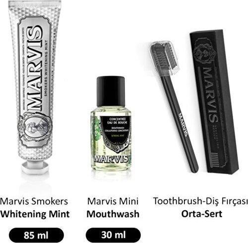 Smokers Whitening Mint Diş Macunu 85 Ml + Diş Fırçası Medium + Konsantre 30 Ml Gargara