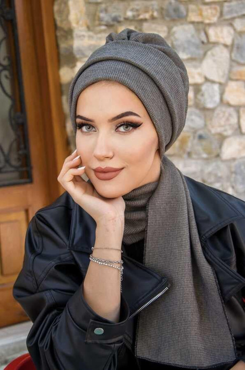 Duman Gri Kışlık Atkılı Bone