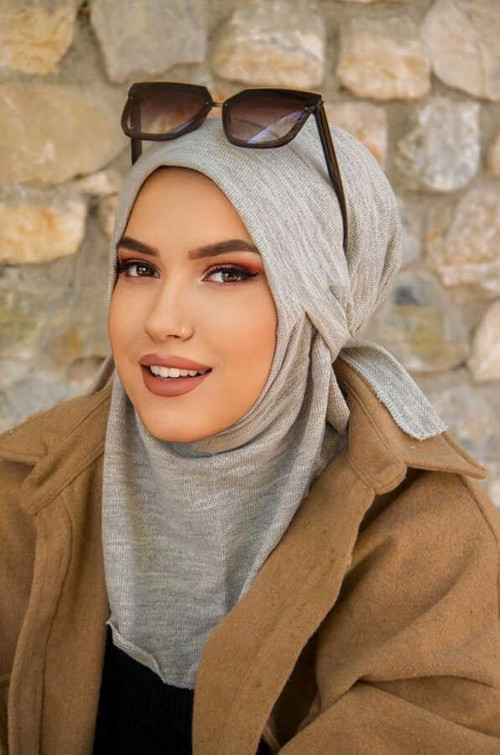 Gri Melanj Kışlık Spor Bone Hijab