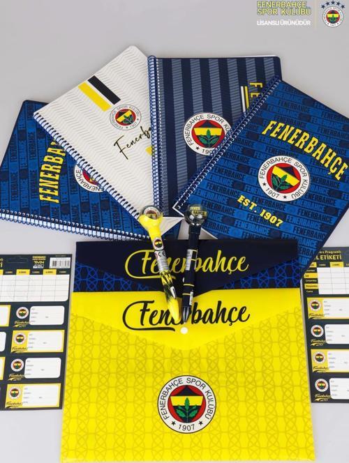 LİSANSLI FENERBAHÇE A4 SPIRALLI 2 ADET KARELİ,2 ADET ÇİZGİLİ DEFTER,TOP BAŞLIKLI UÇLU KALEM,16'LI OKUL ETİKETİ,2 ADET ÇI