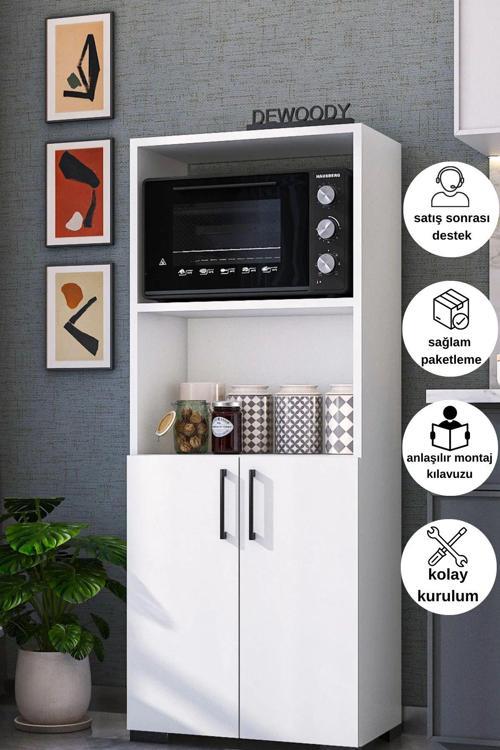 2 Kapaklı Bölmeli Mikrodalga Fırın Dolabı Mini Fırın Mutfak Dolabı 2 Kapılı Erzak Dolabı