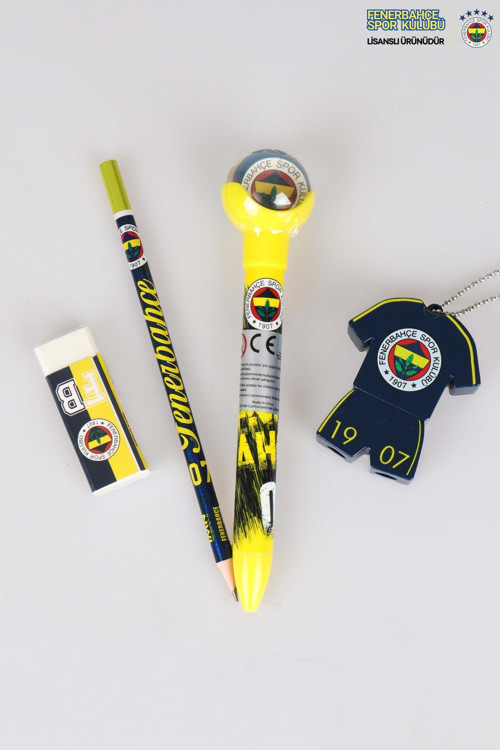 LİSANSLI FENERBAHÇE TOP BAŞLIKLI VERSATİL UÇLU KALEM,KURŞUN KALEM,SİLGİ VE Kalemtıraş SETİ