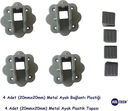 Metal Profil Yer Sofrası Ayağı Bağlantı Plastiği Ve Ayak Tapası ( 20Mm X 20Mm ) 4 'Lü