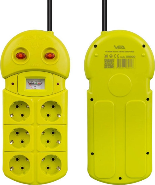 VE-970B 6 Lı 1.5 Metre Grup Priz Uzatma Kablosu 3860 Watt 16 Amper Isınmaya Dayanıklı