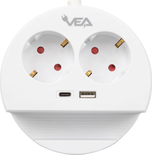 VE-G1102C 2 Lİ Telefon Standlı Tutacaklı Priz Usb Li Type-c Girişli Uzatma Kablosu 1.5 Metre