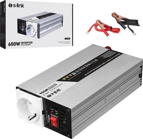 S-Link SL-600W Dc 12 Volt Ac 220 Volt Çevirici Dönüştürücü 600 Watt İnverter 12V-220V