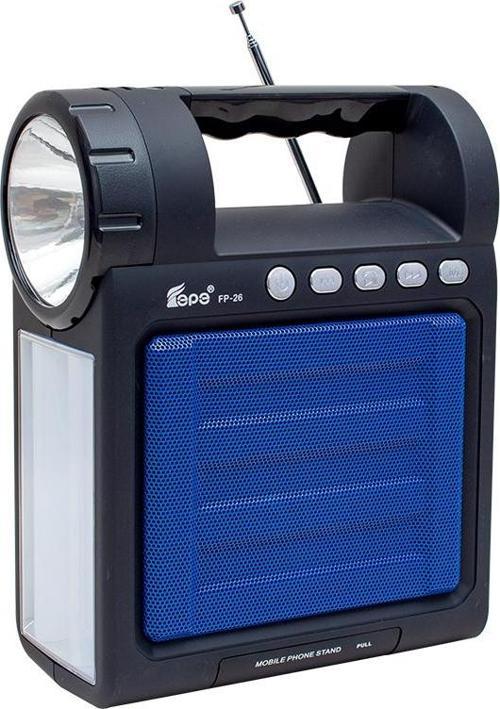FP-26 USB SD Radyo Fm Bluetooth Destekli Fenerli Taşınabilir Hoparlör Radyolu Işıldak Şarjlı El Feneri