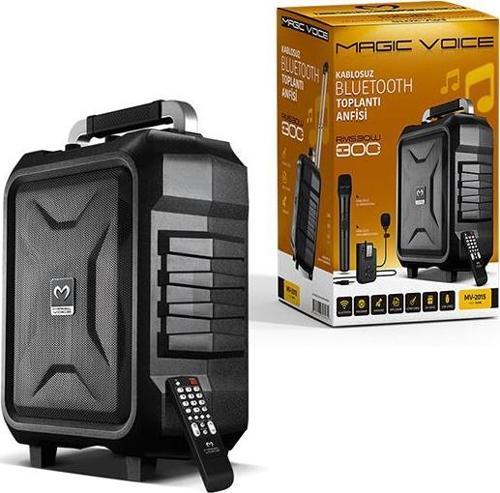 MV-2015 Vhf El + Yaka Mikrofonlu Usb Sd Bt 300W Siyah Taşınabilir Seyyar Amfi Mikrofonlu Amfi Hoparlör