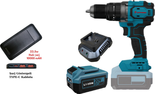 4212 Akülü Darbeli Vidalama Li-ion 70 Nm Kömürsüz Motor 13 Mm 4.0 Ah Akü+Akdeniz Taşınabilir Şarj Cihazı (Model: S125Q)