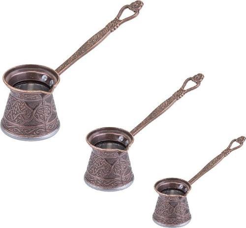 Döküm bakır cezve seti takımı 3 lü  - saplı bakır cezve 4-5-6 no (fincanlık)