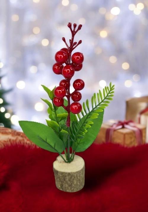 Yapay Çiçek Yılbaşı Çiçeği Kokinalı Kütük Saksılı Dekoratif Süs 20cm