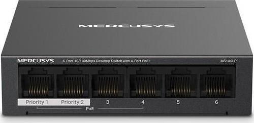 Mercusys Ms106Lp 4 Port 10-100 Mbps Poe+ 2 Port 10-100 Mbps Uplink Switch Hub Metal Kasa