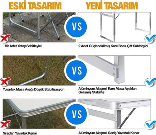 Tabureli Deluxe Katlanabilir Piknik Masası Seti - Ahşap Desen