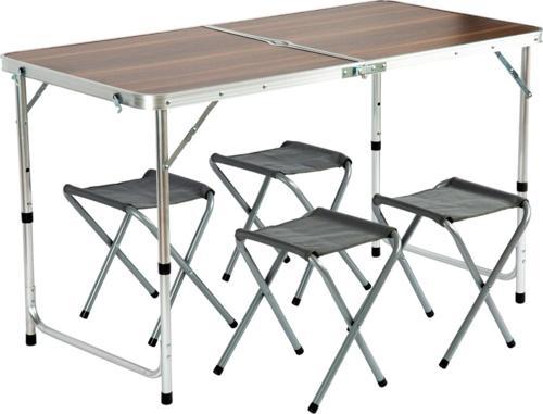 Tabureli Katlanabilir Piknik Masası Seti -Ahşap Desen