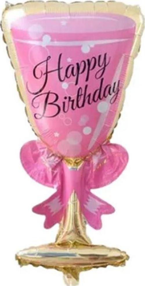 Bride Happy Birthday Şampanya Kadehi Şeklinde Folyo Balon 103 x 49 cm Pembe 1 Adet 