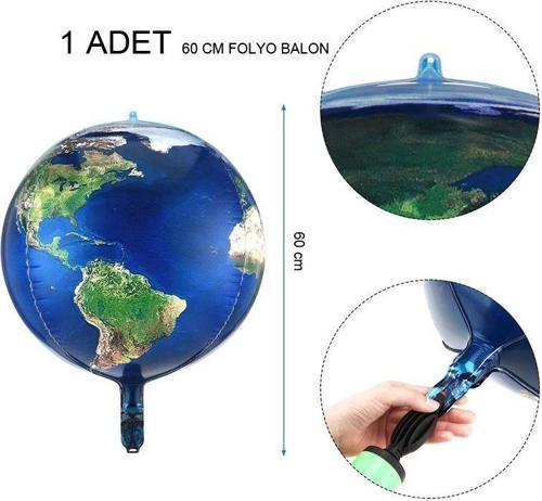 Earth Map World Map Dünya Haritası 4D Boyutlu Folyo Balon 60 cm 1 Adet
