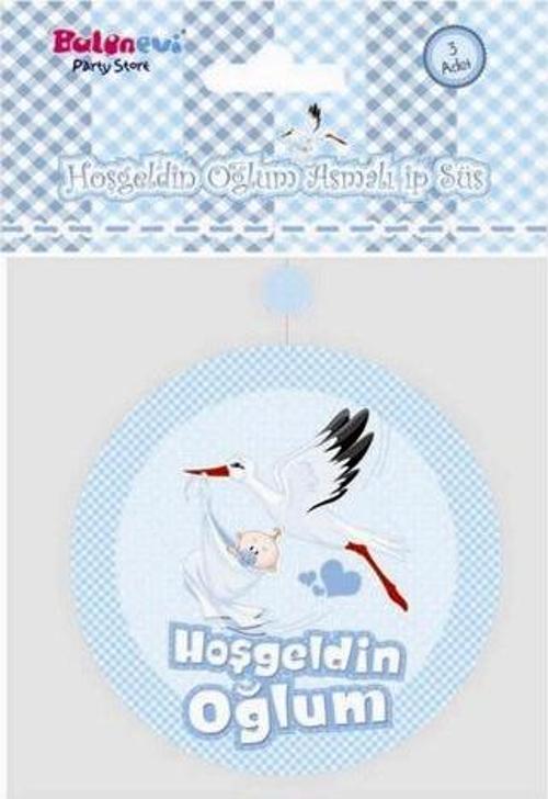 Hoşgeldin Oğlum Yazılı Baby Shower Süs 3 Adet