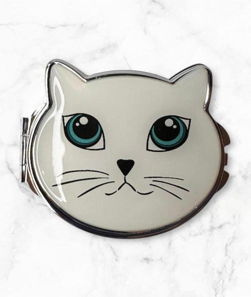 Mini Kedi Tasarımlı Kozmetik Cep Aynası Çanta Aynası Kapaklı El Makyaj Aynası