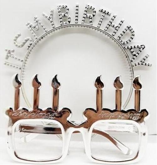 My Birthday Yazılı Taç ve Mum Şekilli Gözlük Seti Gümüş Renk