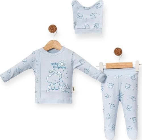 BABY CAN 0-3 Ay 3'lü Fil Baskılı Mavi Zıbın Takım