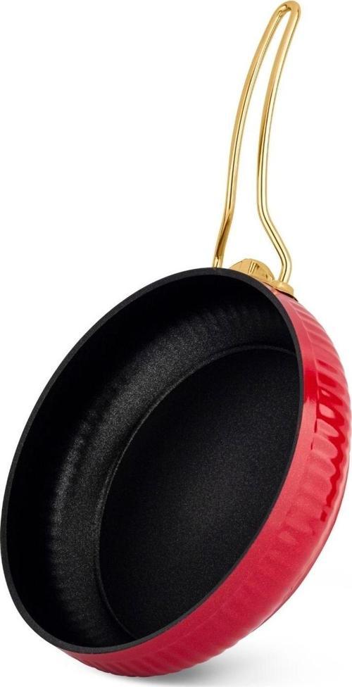 Altın Metal kulp Güveç Tava Kırmızı - 26 Cm