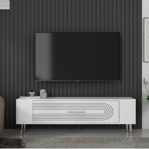 Retrol3Dd Tv Sehpasi Beyaz-Gümüş