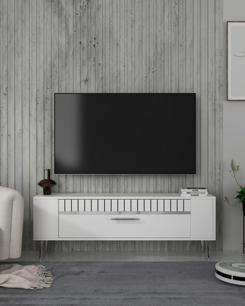 Retrolp1Dd Tv Sehpasi Beyaz-Gümüş
