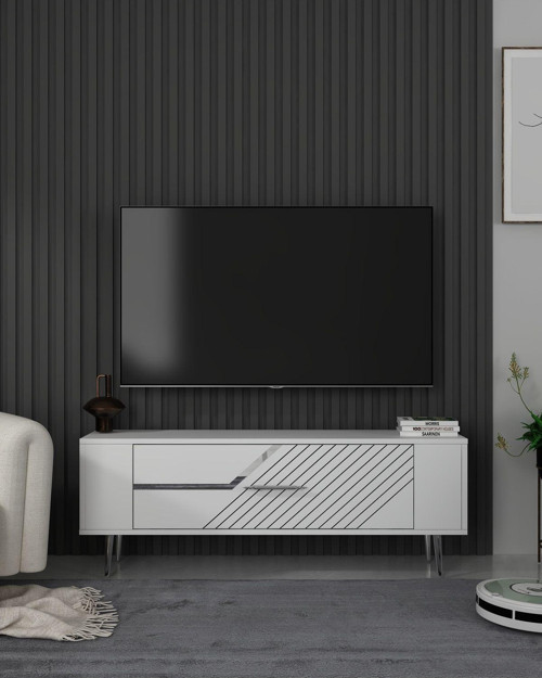 Retrolp5Dd Tv Sehpasi Beyaz-Gümüş