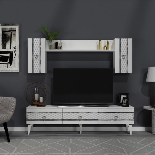 İpek 180 Cm Tv Ünitesi Takımı Beyaz-Gümüş