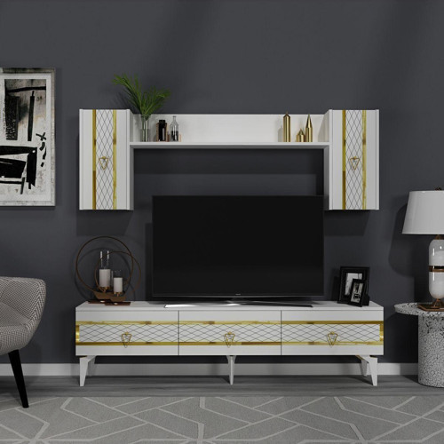 İpek 180 Cm Tv Ünitesi Takımı Beyaz-Altın