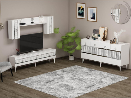 İpek 180 Cm Tv Ünitesi Ve Konsol 2'Li Salon Takımı Beyaz-Gümüş