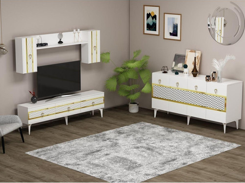 İpek 180 Cm Tv Ünitesi Ve Konsol 2'Li Salon Takımı Beyaz-Altın