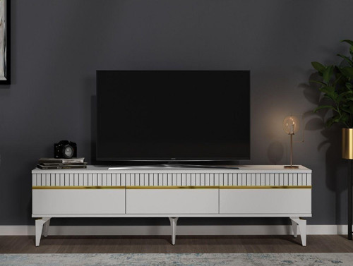 Deffne 180 Cm Tv Sehpası Beyaz-Altın