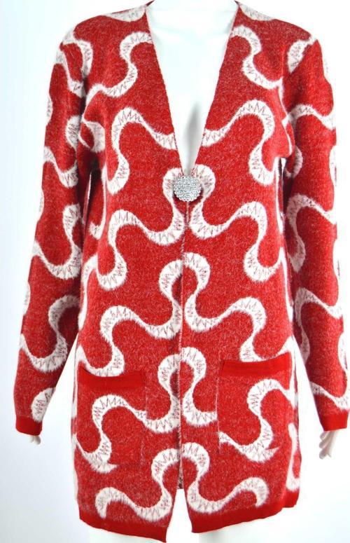 Yumoş Dokulu Nehir Desenli Cepli Uzun Tunik Hırka Kırmızı M/L