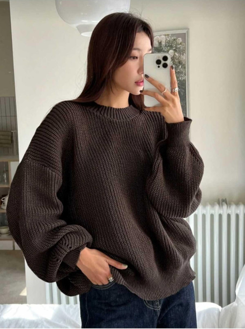 Kadın Oversize Kazak Kahve M