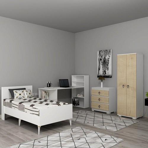 Nirvanna Çocuk Genç Odası Takımı (L-P-S-B) Beyaz-Safirmeşe