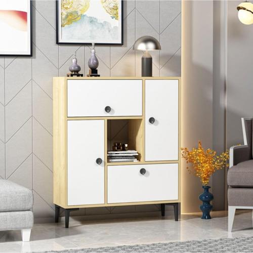 Sidelya Konsol Çok Amaçlı Dolap 7 Raflı 4 Kapaklı Safirmeşe Beyaz