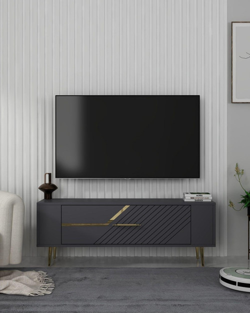 Retrolp5Dd Tv Sehpası Antrasit-Altın