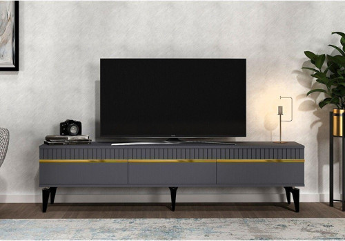 Deffne 180 Cm Tv Sehpası Antrasit-Altın