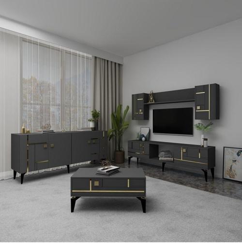 Madera Tv Üni̇Tesi̇,Konsol Ve Orta Sehpa 3'Lü Salon Takimi Antrasi̇T-Altin