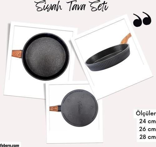 Premium Bio Granit Alüminyum Döküm Nisch Tava Seti (Siyah-Koyu Ahşap Kulp)