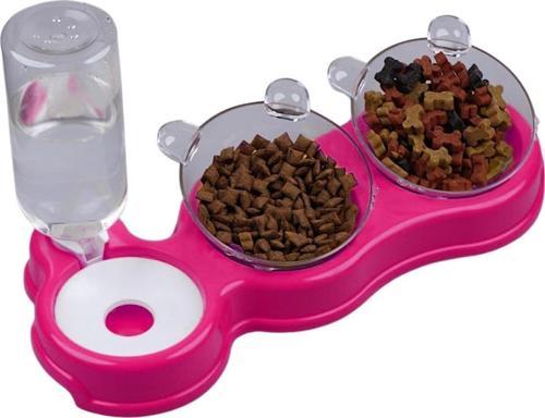 Çift Hazneli 3' lü Beslenme Mama ve Su Kabı Neon Fuşya 500 ml 36 x 21 x 16 cm