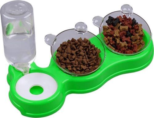 Çift Hazneli 3' lü Beslenme Mama ve Su Kabı Yeşil 500 ml 36 x 21 x 16 cm