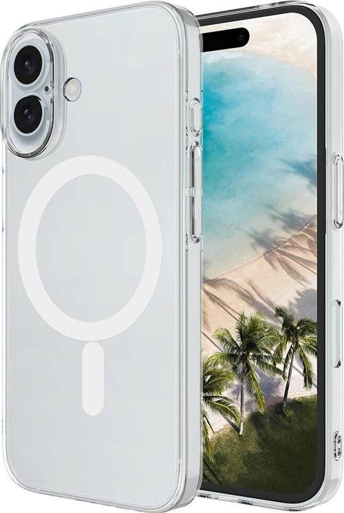 iPhone 16 Plus Kılıf Magsafe Şarj Özellikli Şeffaf Tek Kamera Çerçeveli Porto Kılıf