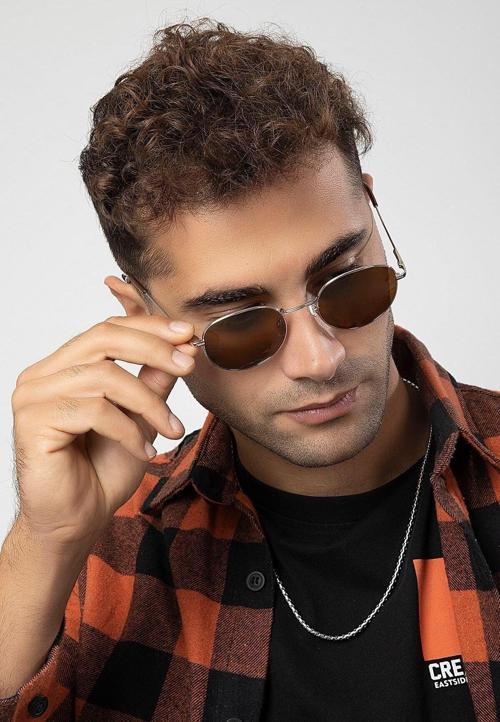 Polarize Round Metal Gümüş - Kahverengi Yuvarlak Erkek Güneş Gözlüğü